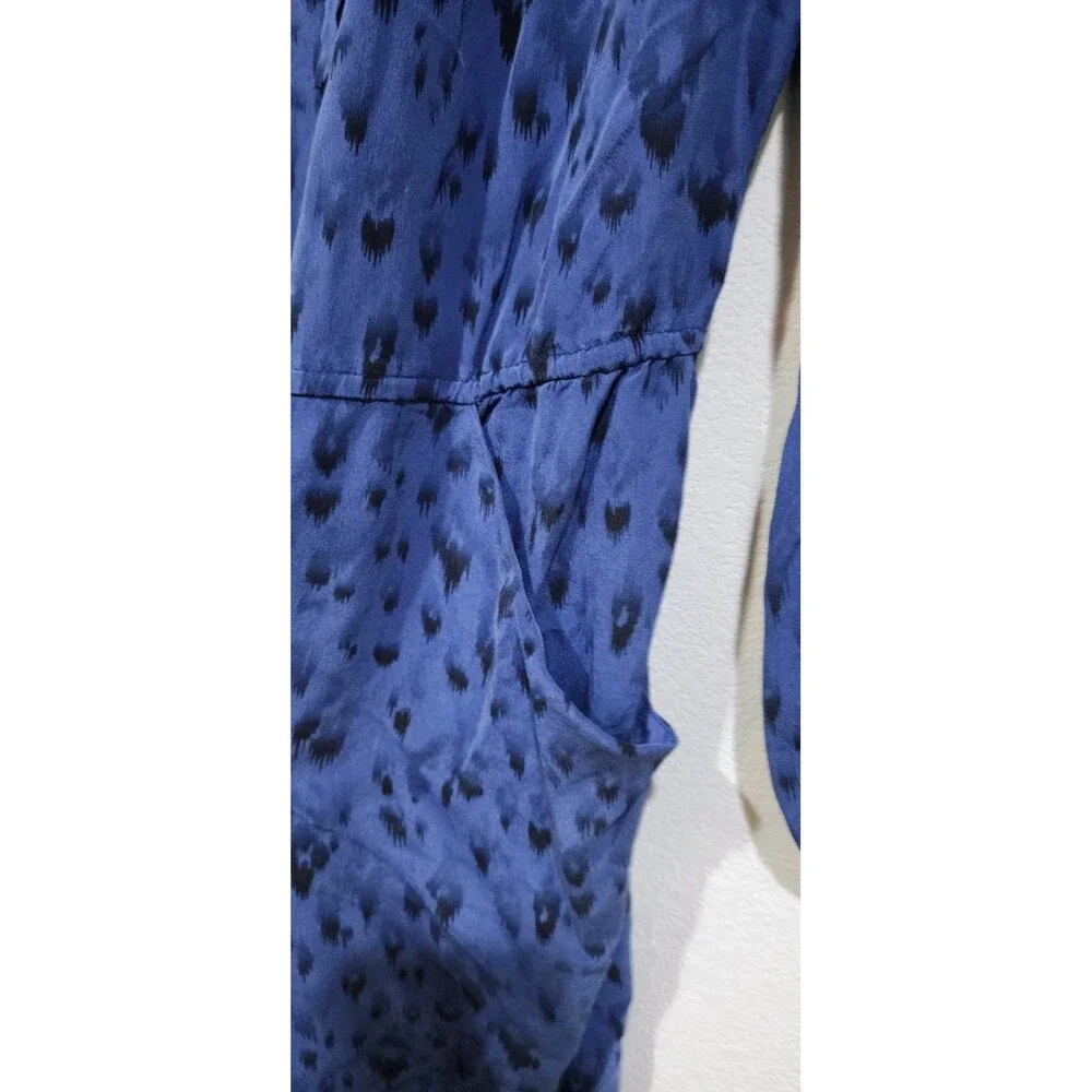 REBECCA TAYLOR blue silk long sleeve pockets belted front frill dress tunic 8